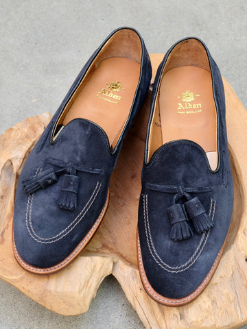 Alden Unlined Tassel Loafer in Navy Suede