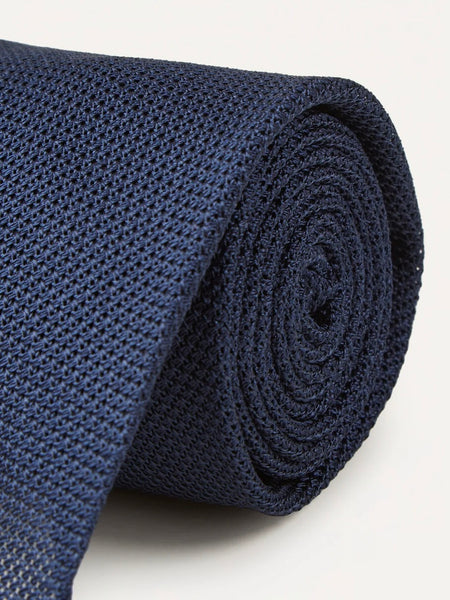 Drake's Navy Fine Woven Grenadine Silk Hand Rolled Tie