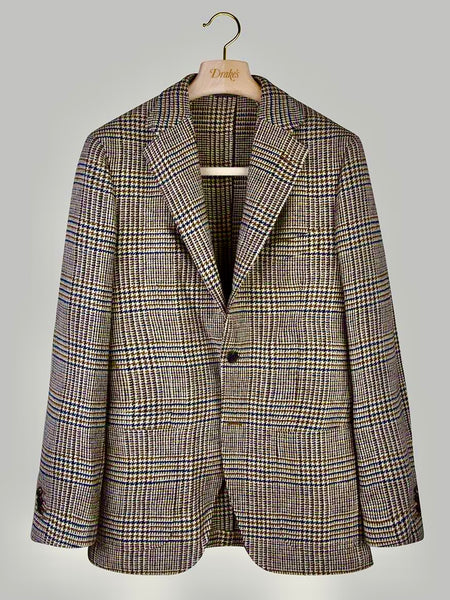 Drake's Beige and Brown Glen Check Wool Jacket