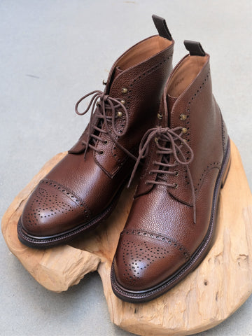 Carmina Shoemaker Semi Brogue Boots in Brown Scotchgrain