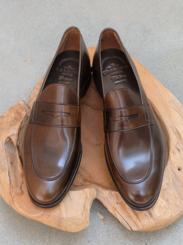 Carmina Shoemaker Unlined Penny Loafer in Armagnac Shell Cordovan