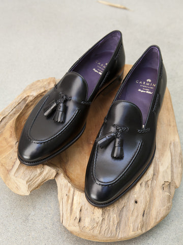 Carmina Shoemaker Braided Tassel Loafer in Black Calf