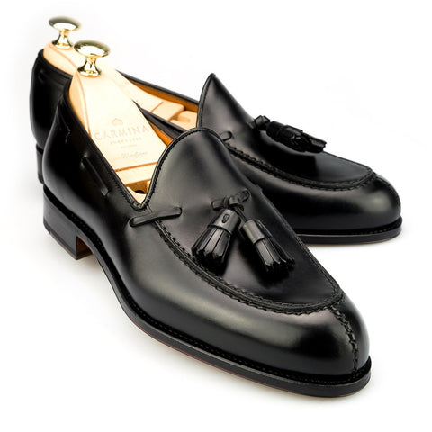 Carmina Shoemaker Tassel Loafer in Black Calf