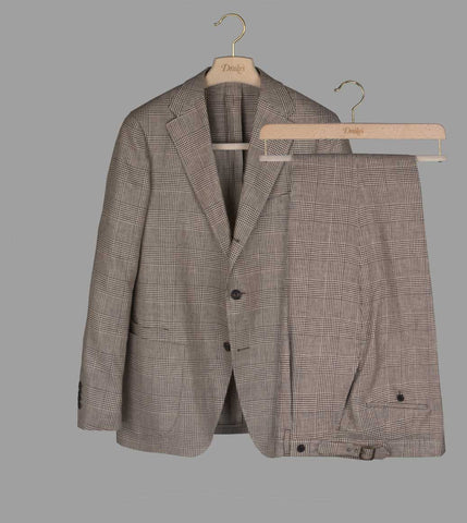 Drake's Brown Glen Check Linen Suit