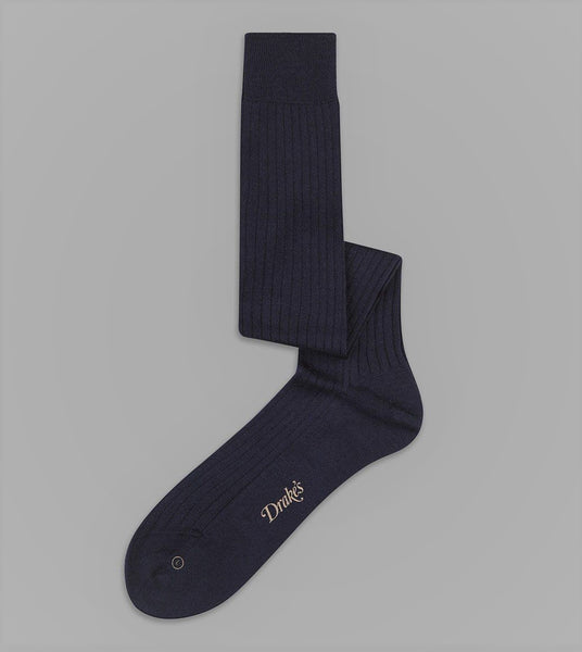 Drake's Dark Navy Wool Over The Calf Socks