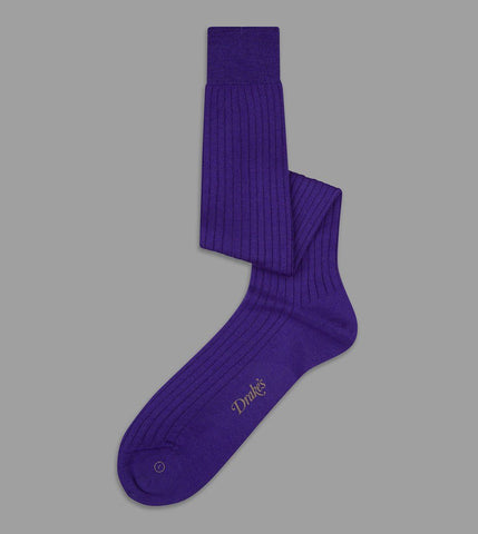 Drake's Dark Purple Wool Over The Calf Socks