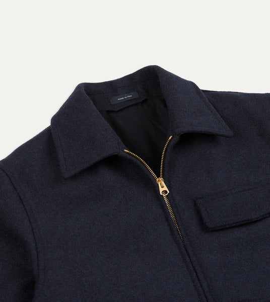 Drake's Navy Wool and Leather A-2 Bomber Jacket