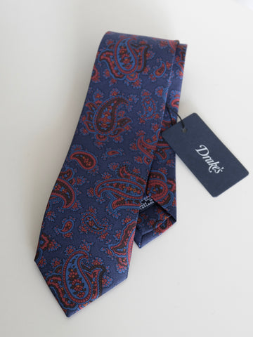 Drake's Blue/Red Paisley Print Silk Tie