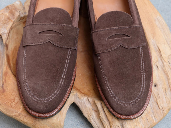 Alden Unlined Penny Loafer in Brown Suede (City Rubber Sole)