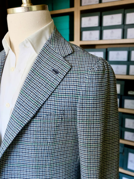 Orazio Luciano Jacket in Blue & Green Houndstooth Windowpane (Fox Brothers)