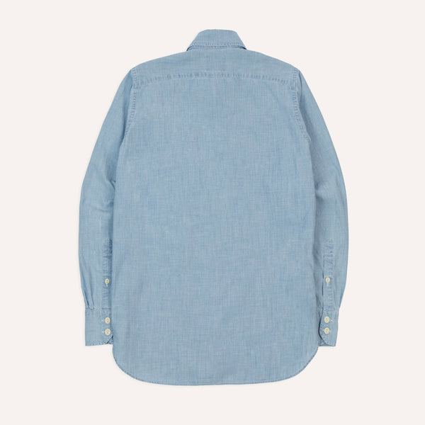Drake's Blue Cotton Chambray Two-Pocket Work Shirt