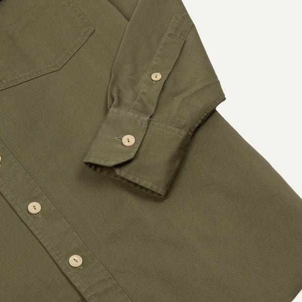 Drake's Green Cotton Long Point Collar Work Shirt
