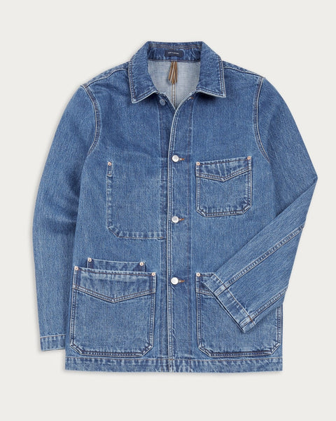 Drake's Bleach Wash Selvedge Denim Five-Pocket Chore Jacket