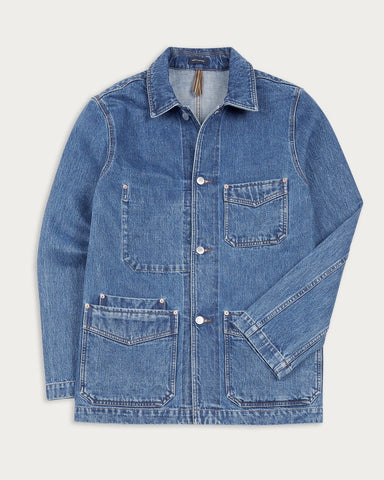 Drake's Bleach Wash Selvedge Denim Five-Pocket Chore Jacket