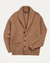 Drake's Camel Lambswool 6-Ply Shawl Collar Cardigan