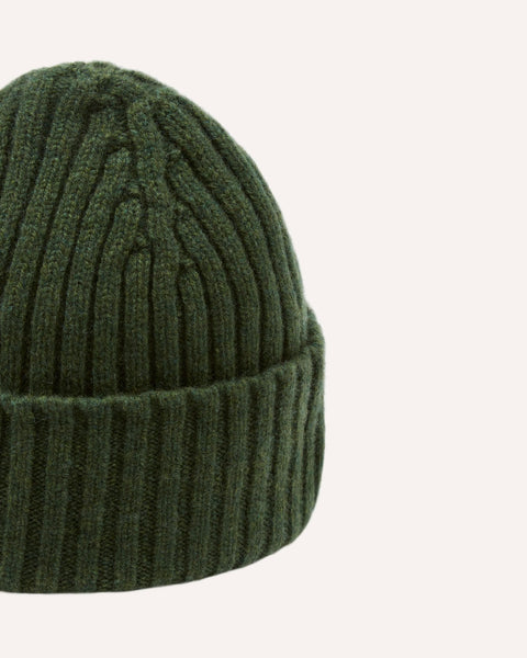 Drake's Green Lambswool Ribbed Knit Cap