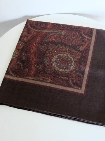 Drake's Brown Paisley Print Wool and Silk Square Scarf