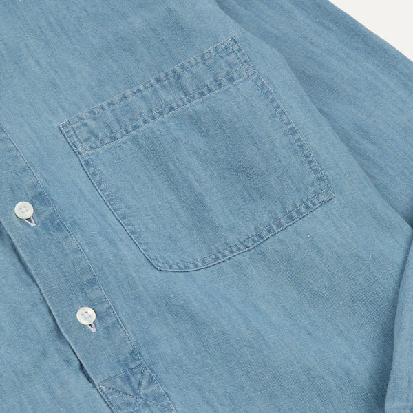 Drake's Stone Wash Cotton Chambray Button-Down Collar Popover Shirt