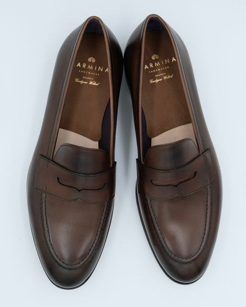 Carmina Shoemaker Penny Loafer in Dark Brown Calf