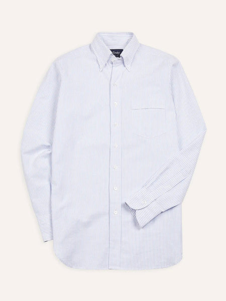 Drake's Light Blue Ticking Stripe Cotton Oxford Cloth Button-Down Shirt
