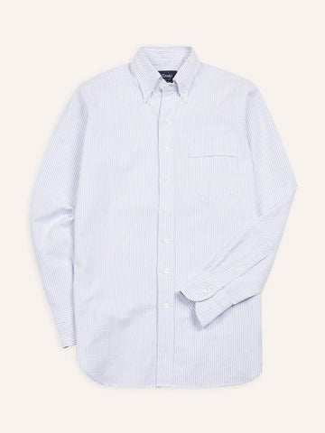 Drake's Light Blue Ticking Stripe Cotton Oxford Cloth Button-Down Shirt