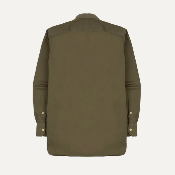 Drake's Green Cotton Long Point Collar Work Shirt
