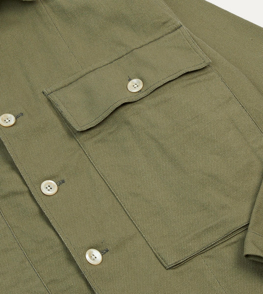 Drake's Green Cotton Twill Military Overshirt