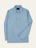Drake's Blue Cotton Chambray Spread Collar Popover Shirt