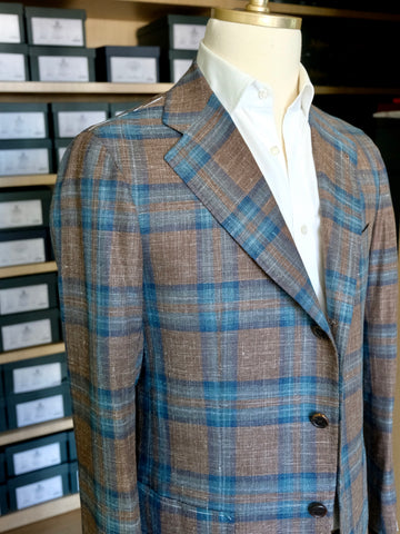 Orazio Luciano Jacket in Brown & Blue Plaid (Loro Piana)