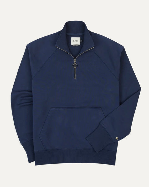 Drake's Navy Cotton Quarter Zip Sweatshirt