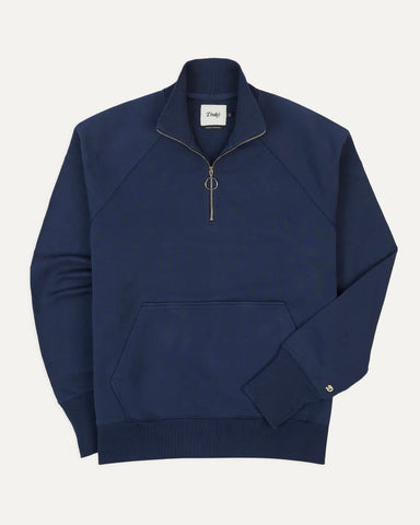 Drake's Navy Cotton Quarter Zip Sweatshirt