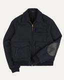 Drake's Navy Wool and Leather A-2 Bomber Jacket