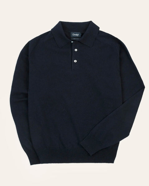Drake's Navy Alpaca Wool Knitted Polo