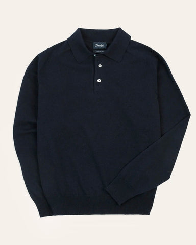 Drake's Navy Alpaca Wool Knitted Polo