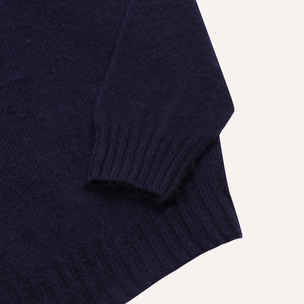 Drake's Navy Brushed Shetland Crew Neck Jumper