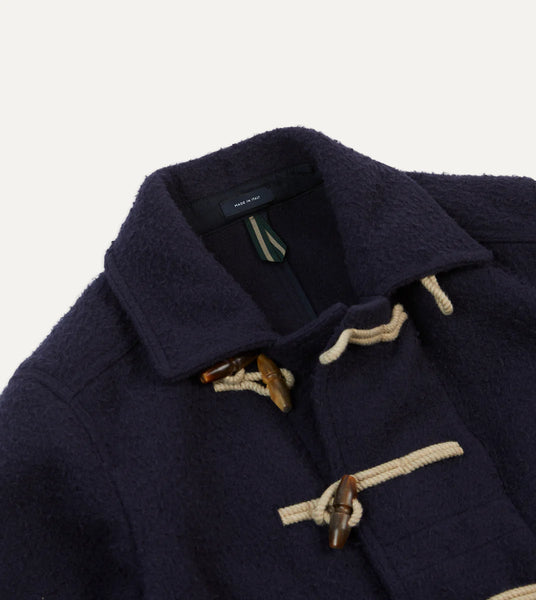 Drake's Navy Casentino Wool Short Duffle Coat