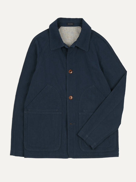 Drake's Navy Cotton-Linen Raglan Work Coat