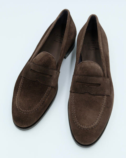 Carmina Shoemaker Penny Loafer in Brown Suede