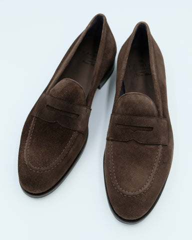 Carmina Shoemaker Penny Loafer in Brown Suede