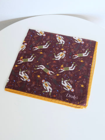 Drake's Burgundy Galaxy Print Wool and Silk Pocket Square