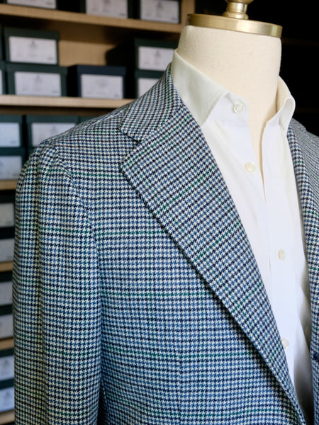 Orazio Luciano Jacket in Blue & Green Houndstooth Windowpane (Fox Brothers)