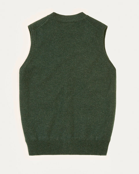 Drake's Green Lambswool Sleeveless Cardigan