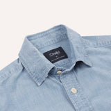 Drake's Blue Cotton Chambray Two-Pocket Work Shirt