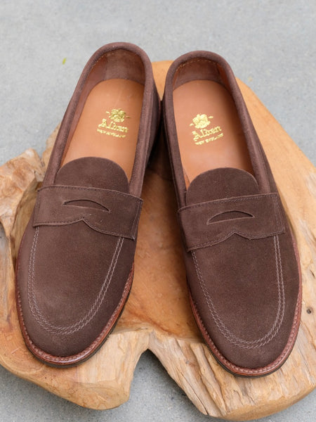 Alden Unlined Penny Loafer in Brown Suede (City Rubber Sole)