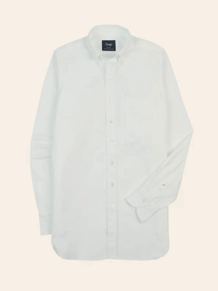 Drake's White Pinpoint Oxford Cotton Cloth Button-Down Shirt