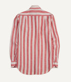 Drake's Red and White Broad Stripe Linen Spread Collar Shirt