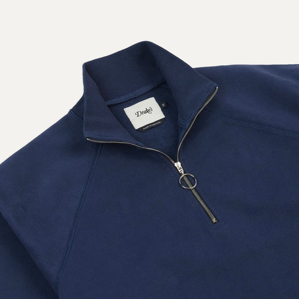 Drake's Navy Cotton Quarter Zip Sweatshirt