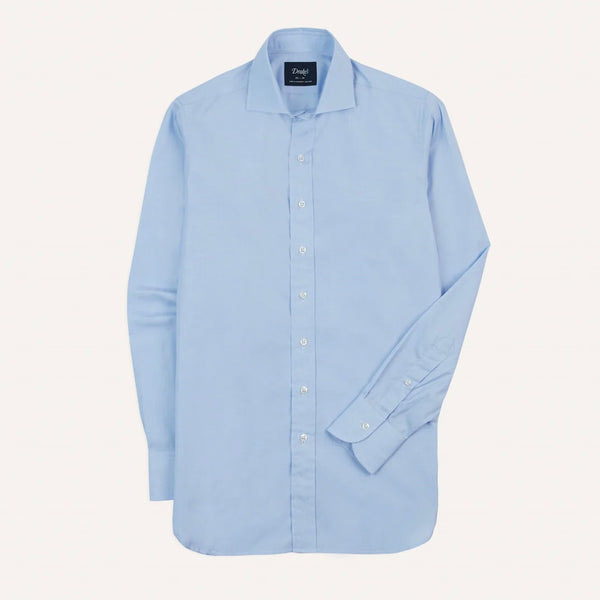 Drake's Sky Blue Cotton Spread Collar End-on-End Poplin Shirt