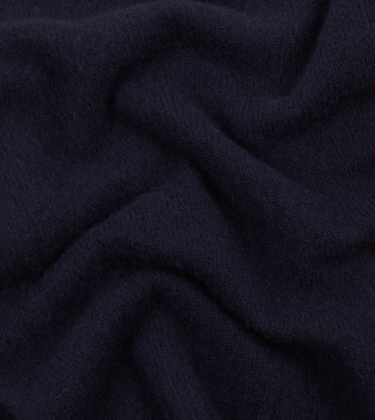 Drake's Navy Brushed Shetland Crew Neck Jumper