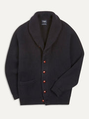 Drake's Navy Lambswool 6-Ply Shawl Collar Cardigan